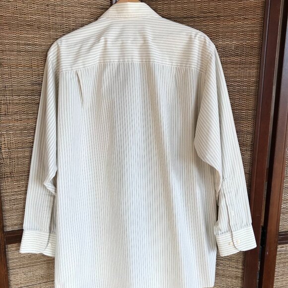 Geoffrey Beene Pinstripe Button-Down Shirt: Cream Black, Men's Size 16-1/2 32/33 - Picture 2 of 11